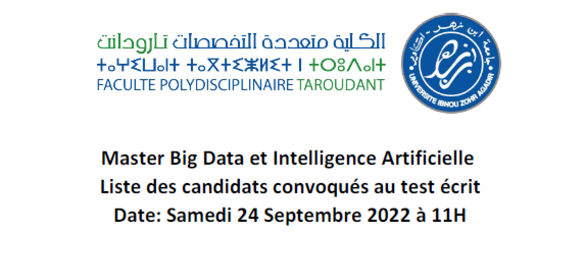 Master  Big Data et Intelligence Artificielle - Liste des présélectionnés pour l examen écrit