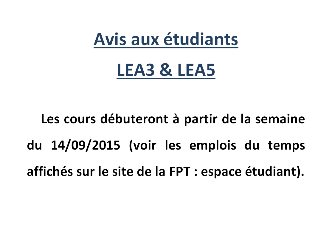 Avis aux étudiants LEA3 & LEA5