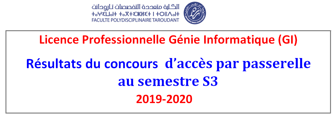 Résultats du concours d accès par passerelle au semestre S3