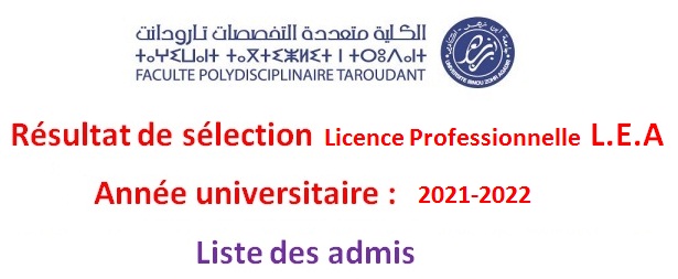 Liste des admis en LP LEA année universitaire 2021-2022