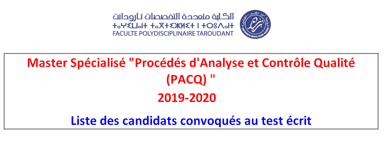 Master Spécialisé Procédés d Analyse et Contrôle Qualité - Liste des candidats convoqués au test écr