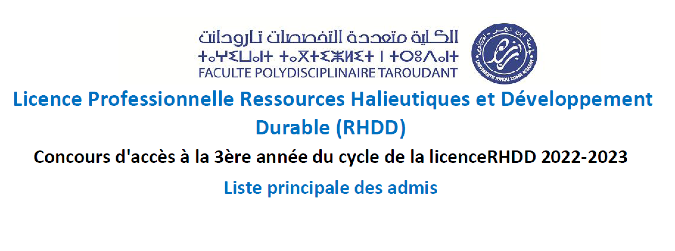 LP Ressources Halieutiques et Développement Durable Liste des admis