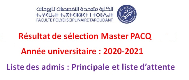 Liste des admis en master PACQ année universitaire 2020-2021