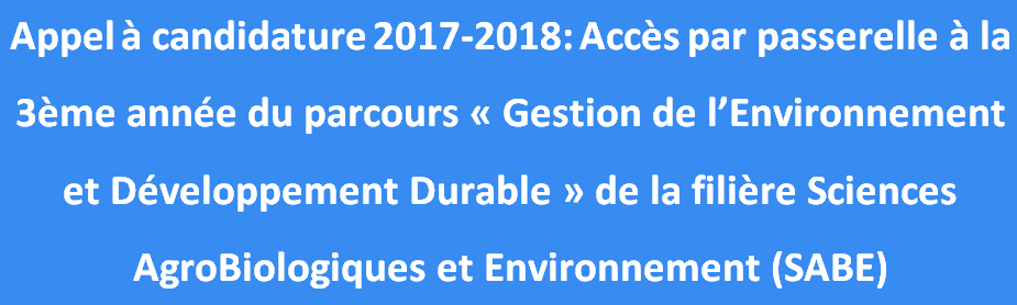 Appel a candidature pour acces par passerelle à la 3ème année du parcours  GE2D S5