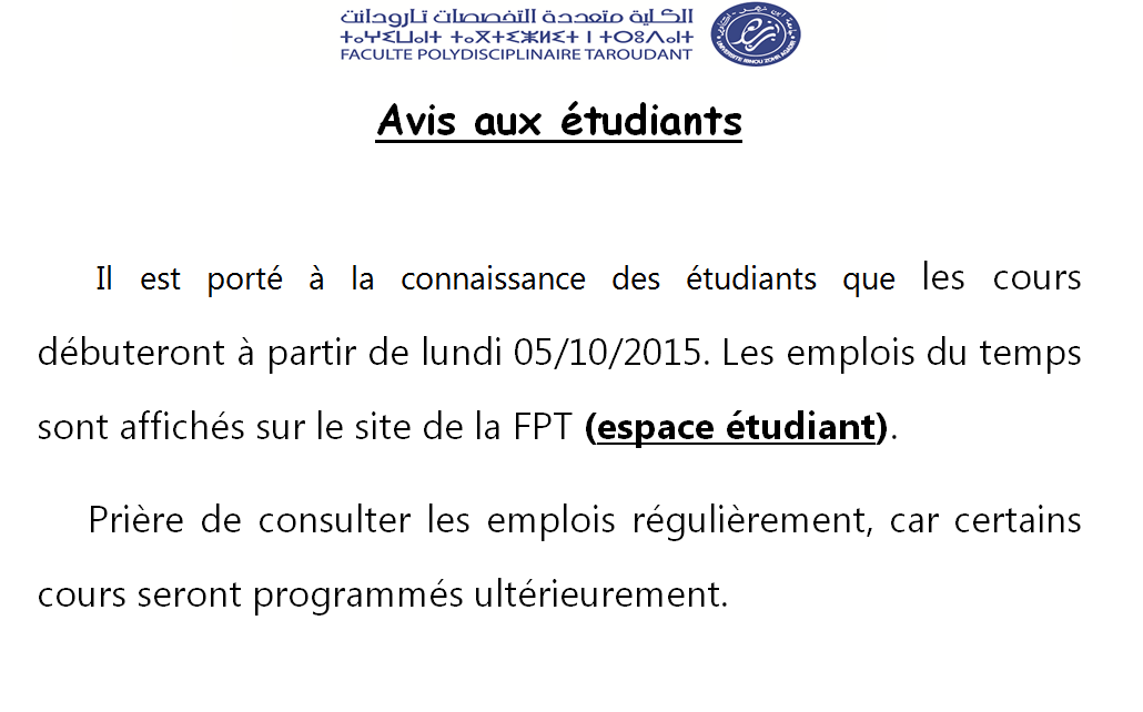 AVIS AUX ETUDIANTS