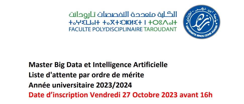 Liste des admis de la liste d attente - Master  Big Data et Intelligence Artificielle