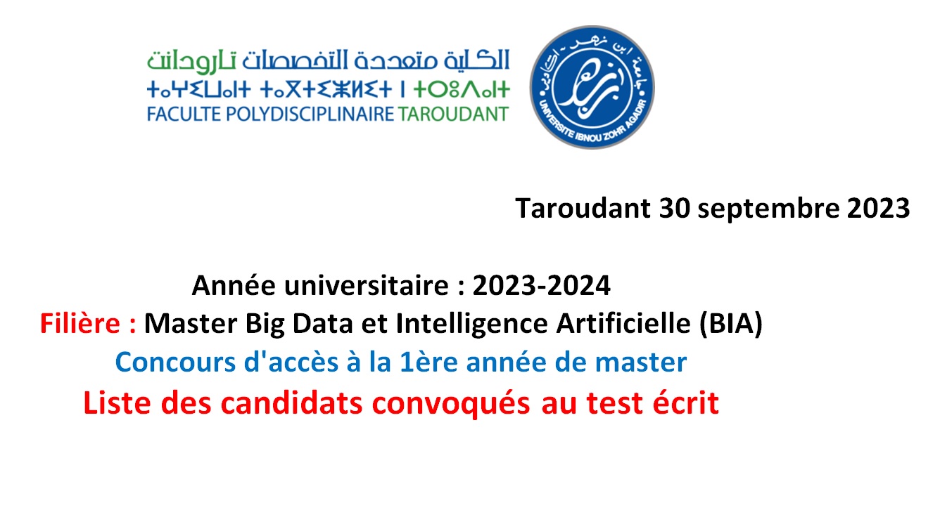 Master Master Big Data et Intelligence Artificielle - Liste des candidats présélectionnés