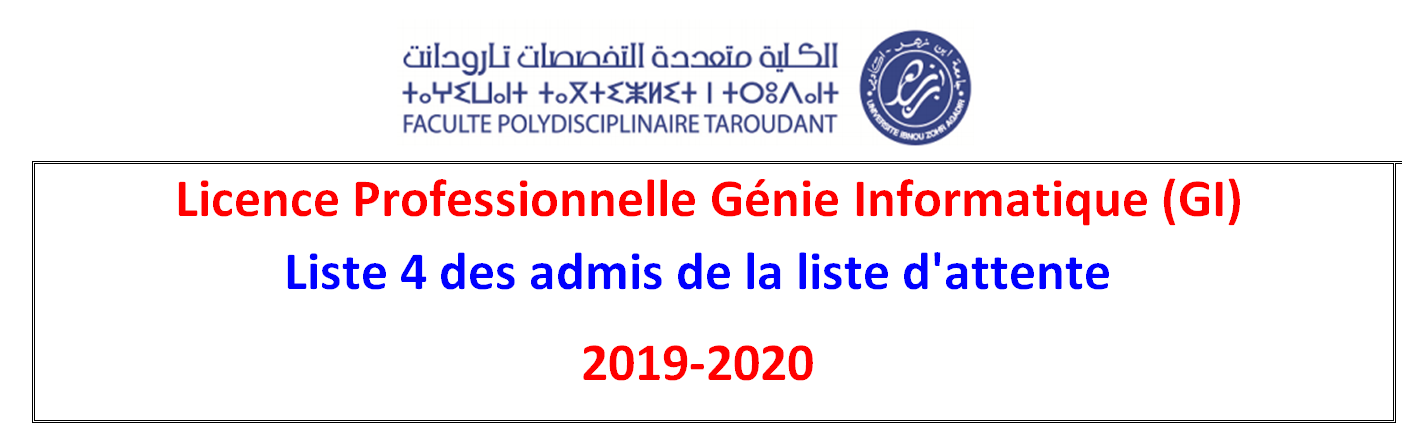 Génie Informatique - Liste 4 des admis de la liste d attente