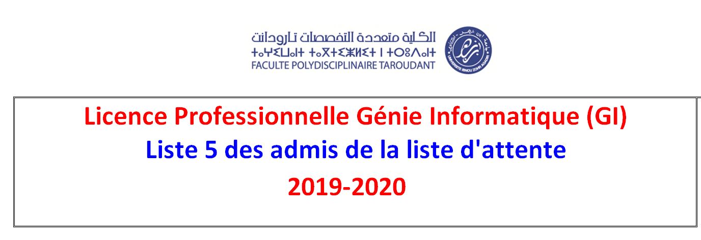 Génie Informatique - Liste 5 des admis de la liste d attente