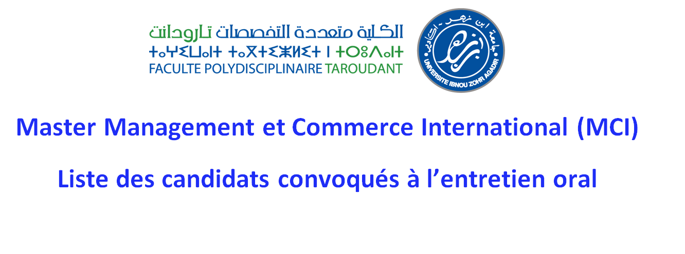 Liste des candidats convoqués à l entretien oral - Master  Management et Commerce International