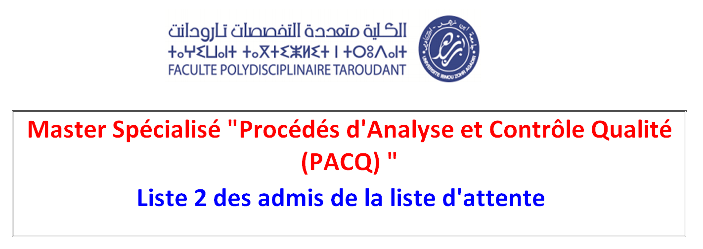 Master PACQ- Liste 2 des  admis de la liste d attente