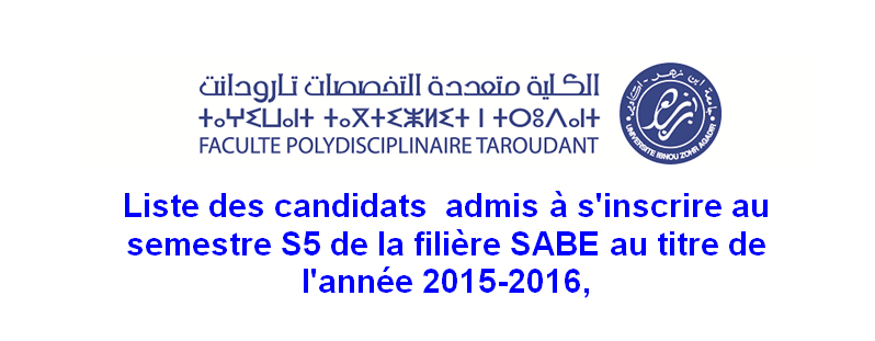 Candidats admis à s inscrire au semestre S5 de la filière SABE