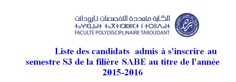 Liste des candidats  admis à s inscrire au semestre S3 de la filière SABE